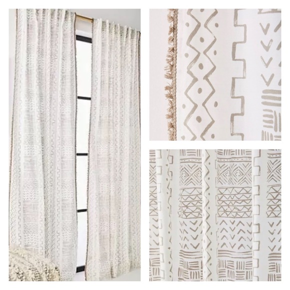 Anthropologie Other - ANTHROPOLOGIE NEW white gray Geo Print Shayla Fringe Edge Single Panel 50x96”